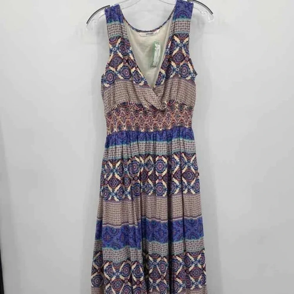 eshakti Womens Size M Sleeveless Smocked Waist A Line Mixed Print Maxi Dress